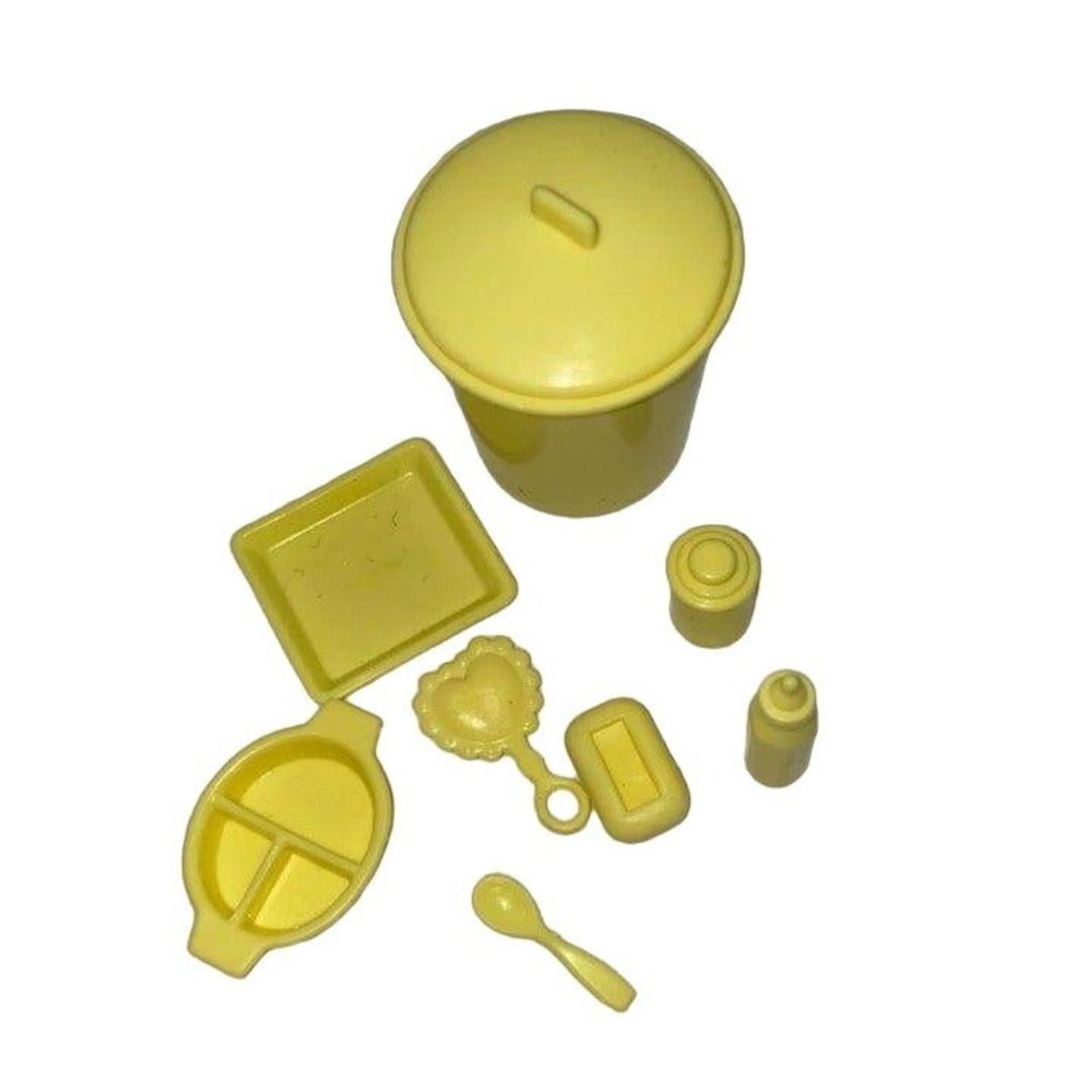 Tyco Vintage Miniatures Trash Can, Food Tray, Rattle, Soap, Bottle Etc.